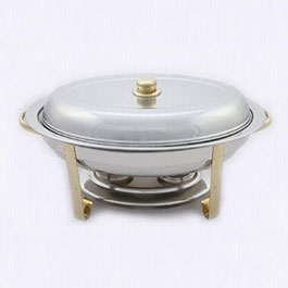5 Quart Oval Stainless with Gold Trim