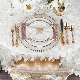 Beaded Glass Charger Plate - Gold Trim