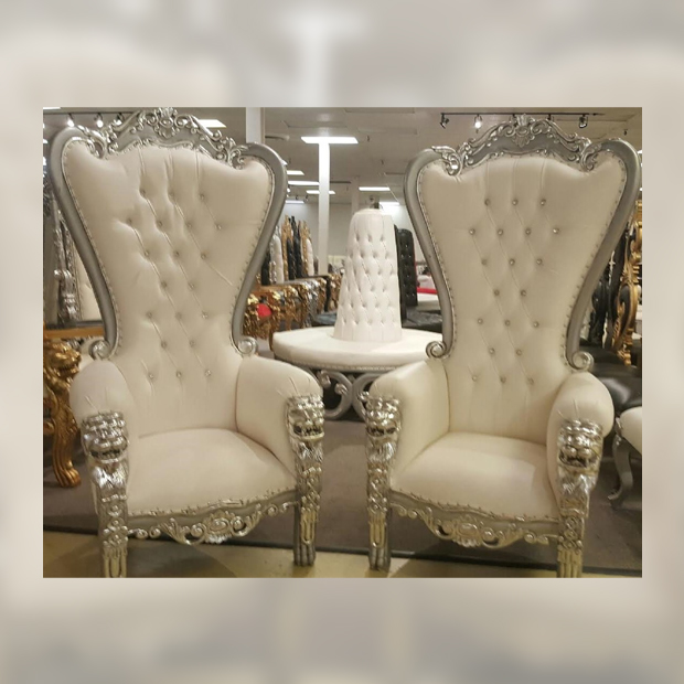 Victorian Style Throne White & Silver Throne Chair